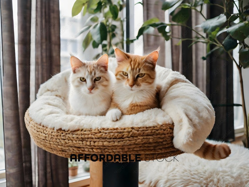 Two Cats Sitting on a Basket