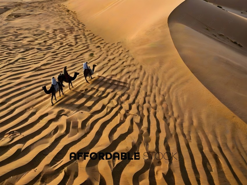 Camel Riders Traveling Through Sand Dunes