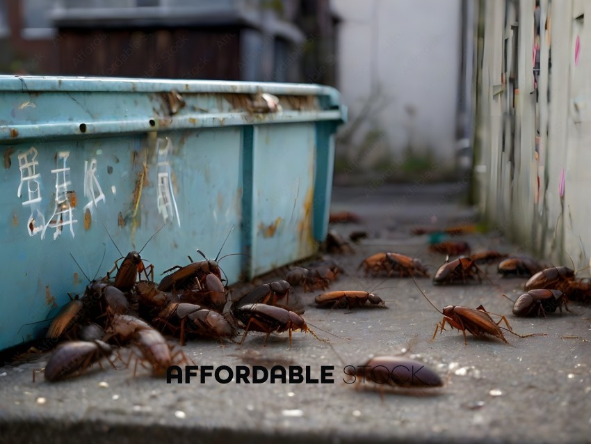 A large group of cockroaches on the ground