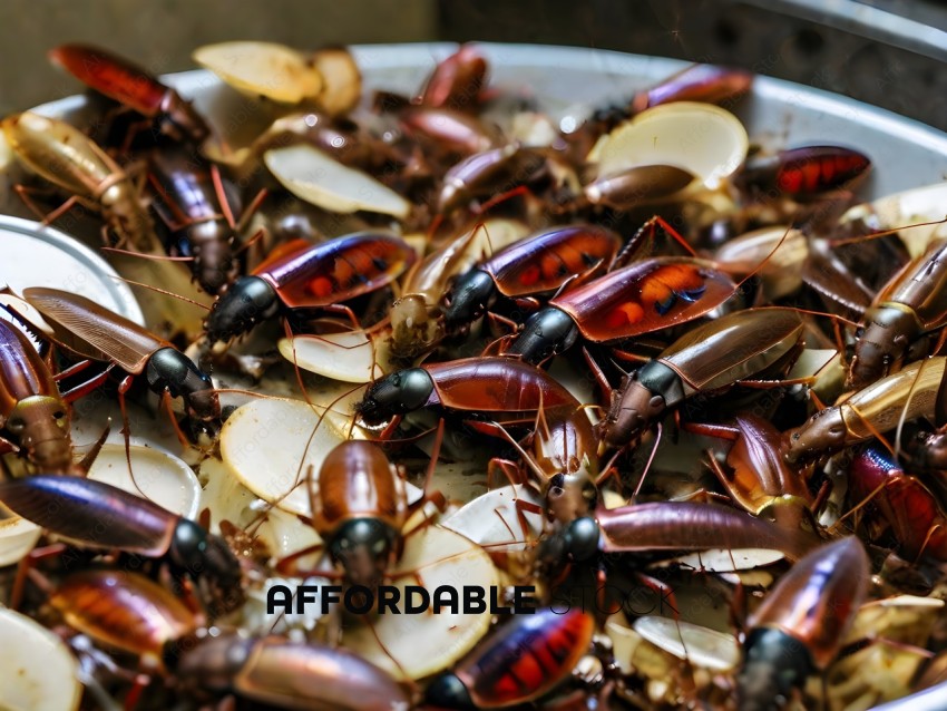 A group of cockroaches in a bowl