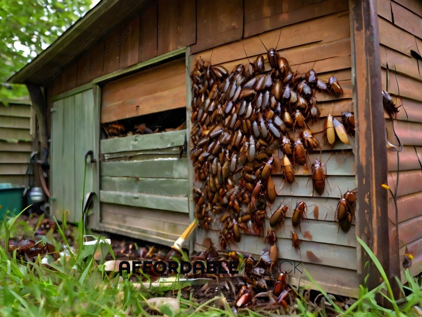 A large number of cockroaches are in a wooden structure