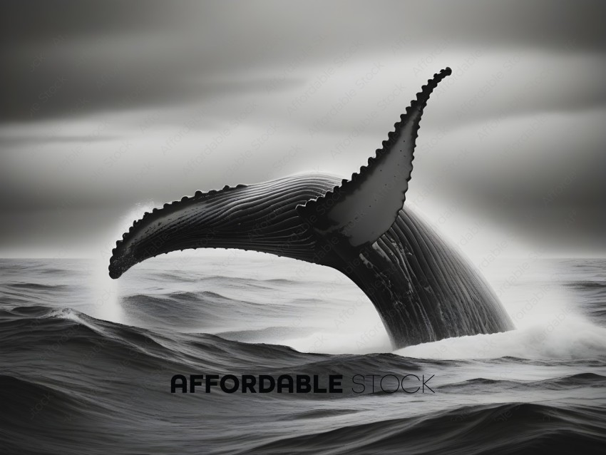 A black and white photo of a whale in the ocean