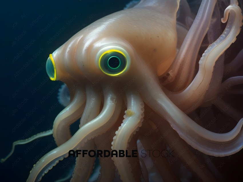An octopus with a yellow eye and a blue eye