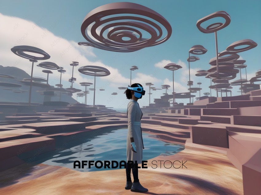 A person wearing a headset in a virtual world