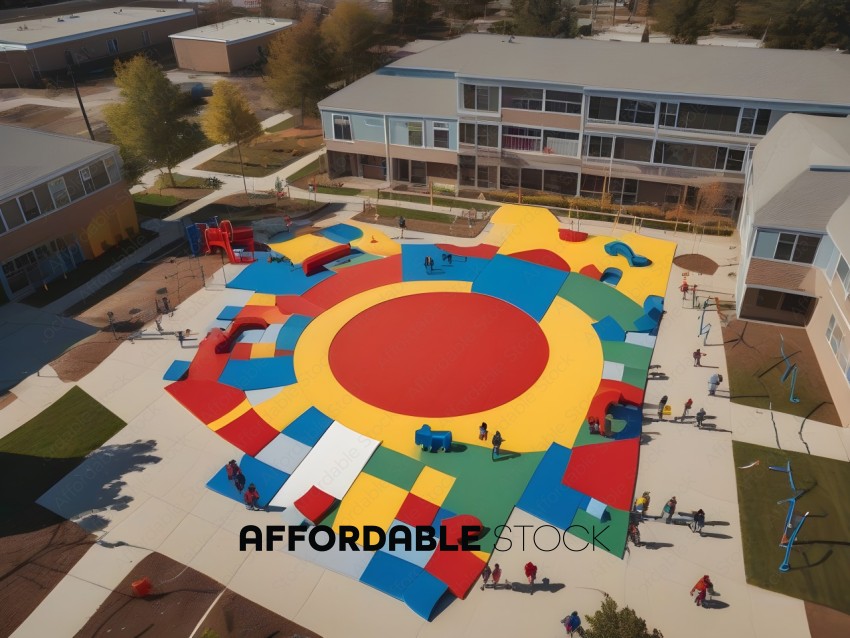 A large playground with a colorful design