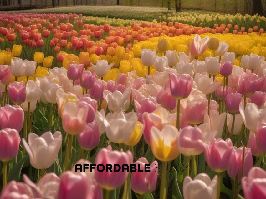 A field of colorful tulips