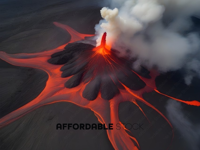 A volcano spewing lava in the middle of nowhere