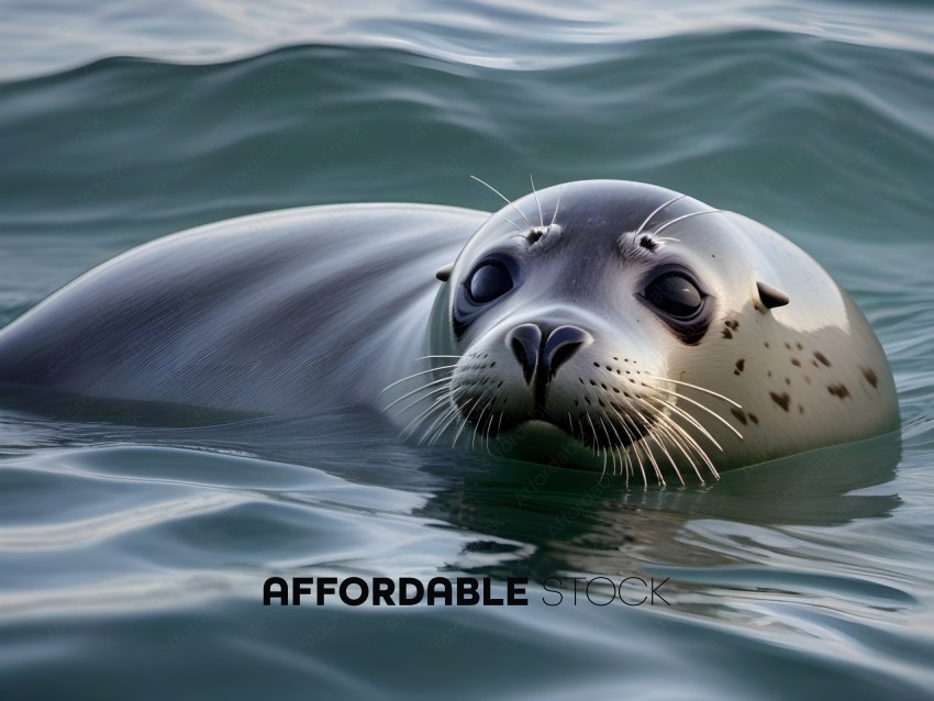 A seal in the water with a black nose