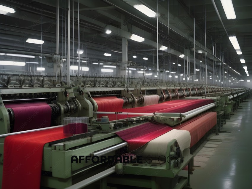 A factory with a large machine that makes fabric