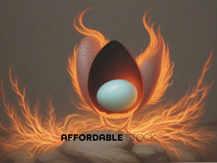 A fire bird with a blue egg in its nest