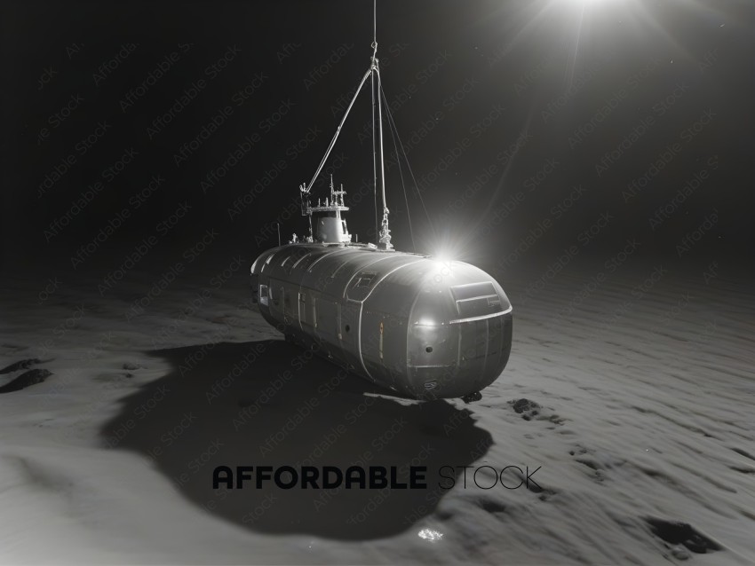 A large submarine is on the surface of the moon