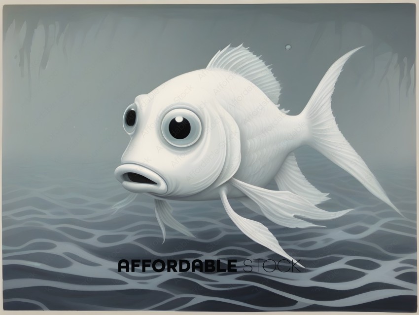 A white fish with a black eye swims in the ocean