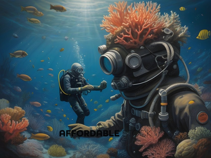 Diver and Sea Creature in Underwater Scene