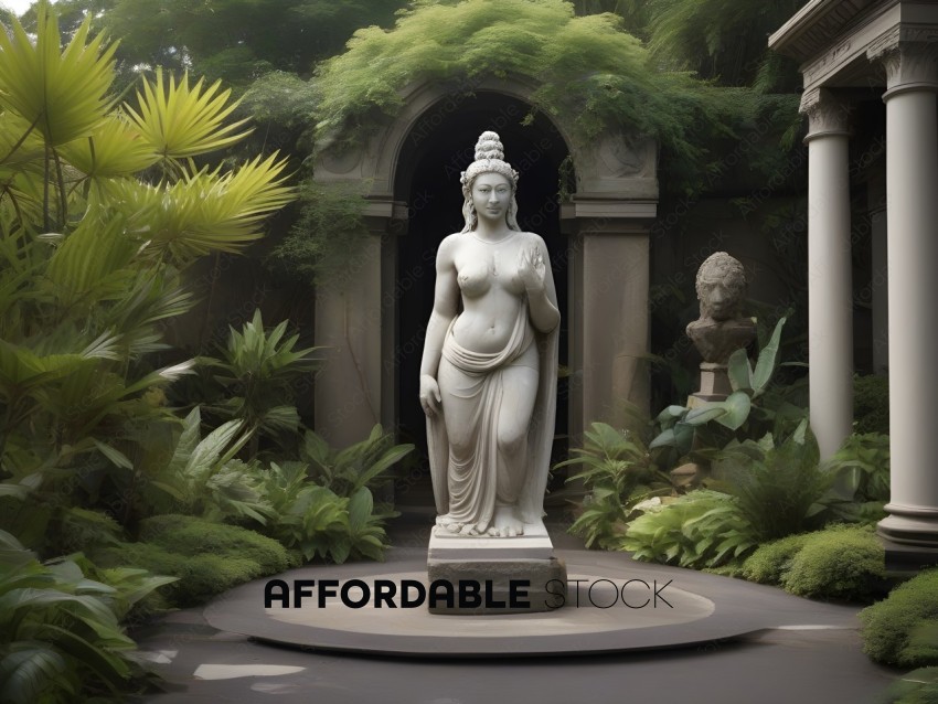 A statue of a woman in a garden