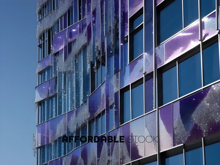 A building with purple and blue glass