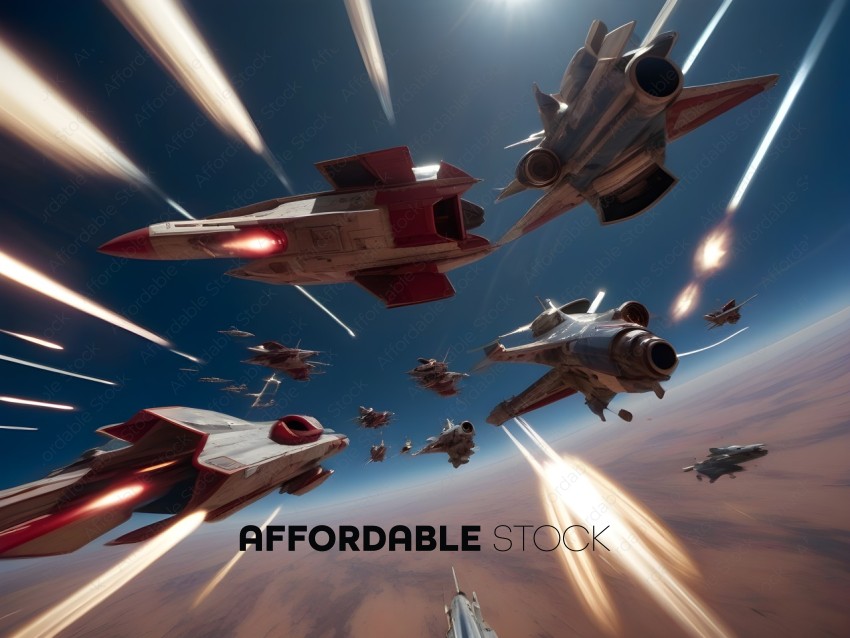 A group of space fighters in a dogfight
