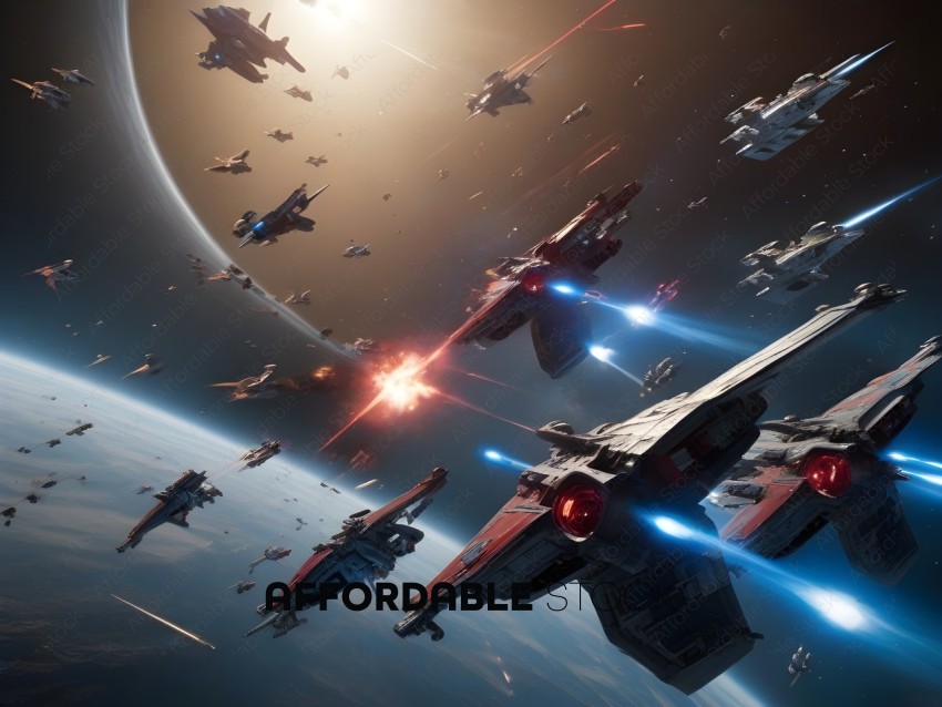 A fleet of spaceships in a battle