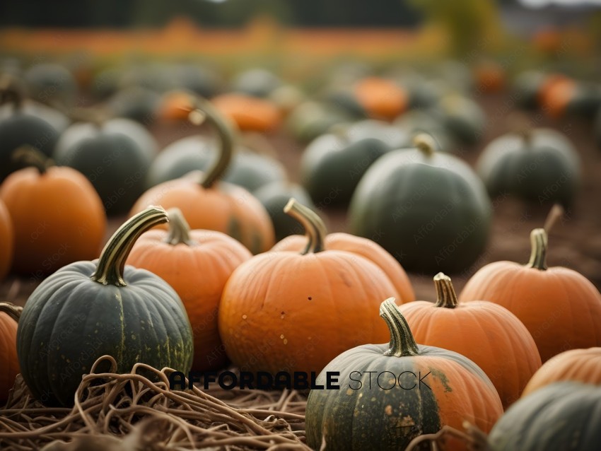 Pumpkins in a field with a rope