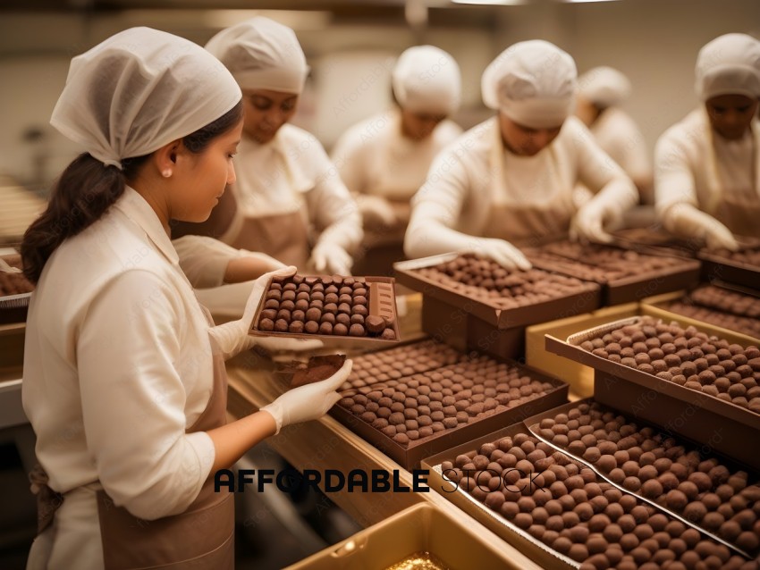 Women working in a chocolate factory, making chocolate