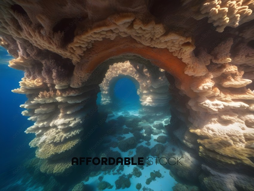 A view of a coral reef with a blue hole in the middle