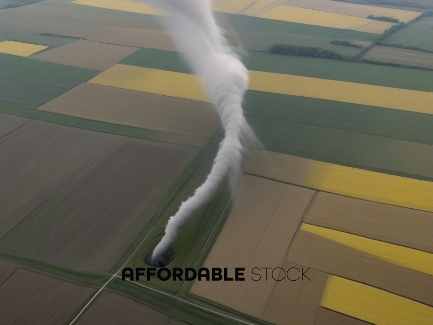 A large plume of smoke rises from a field