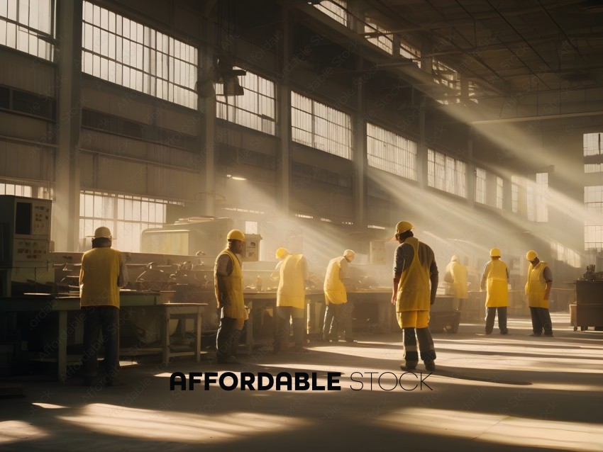 Workers in Yellow Vests in a Factory