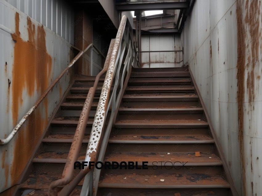 A metal rail on a staircase
