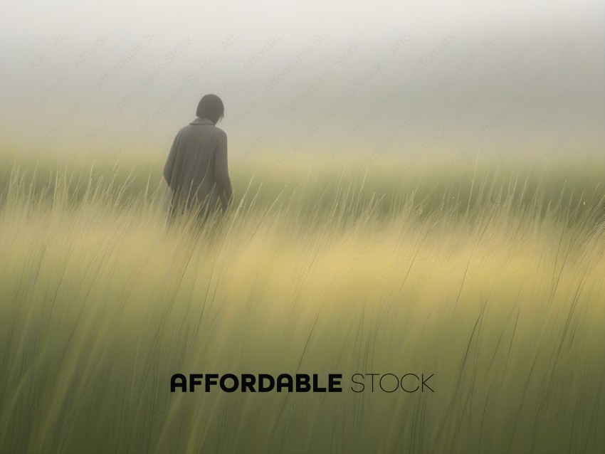 A person walking through a field of tall grass