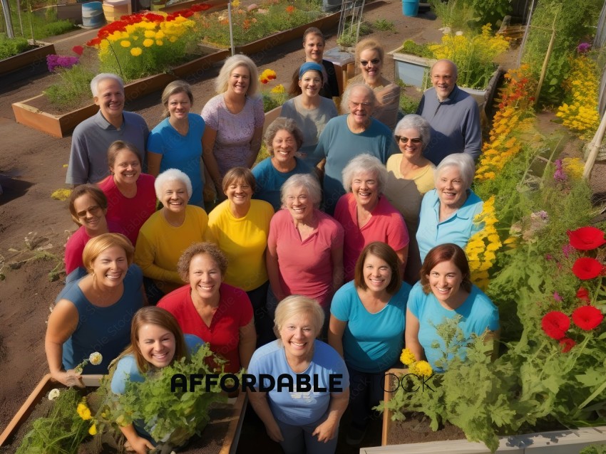A group of people in a garden posing for a picture
