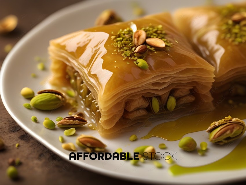 A plate of food with pistachio nuts and a sauce