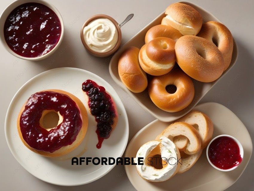 Plate of assorted pastries with jelly and cream