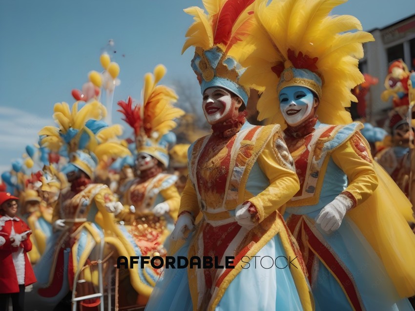 Clowns in colorful costumes