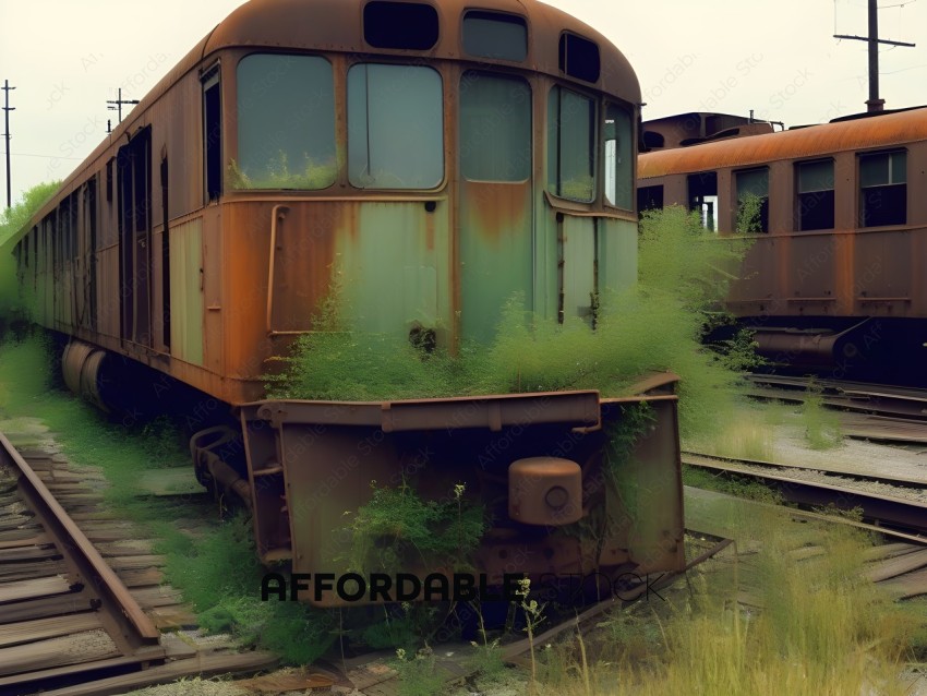 An old train car with greenery growing on it