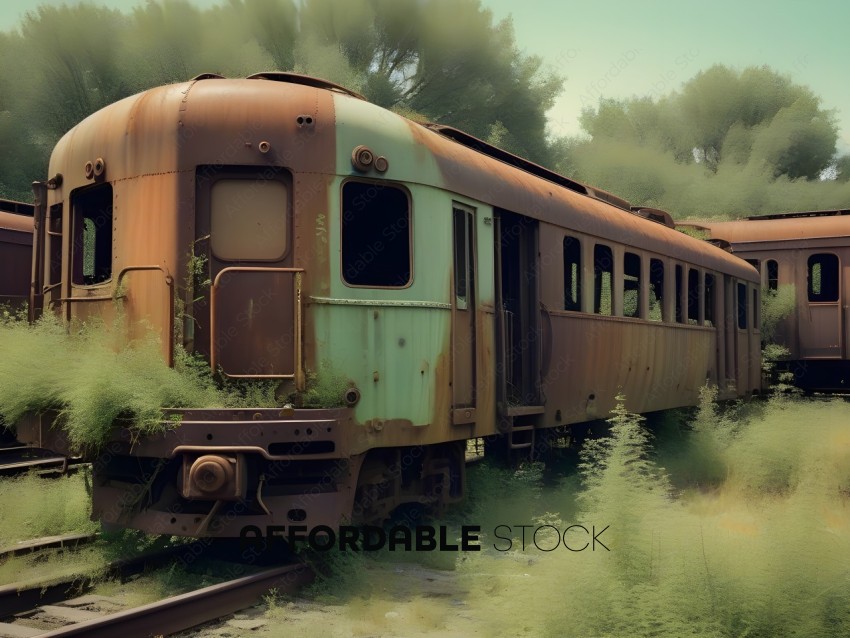 An old train car sits in the grass