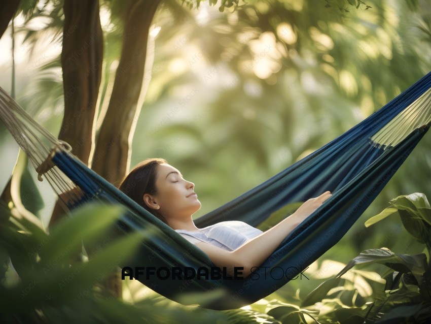 A woman in a hammock, surrounded by greenery