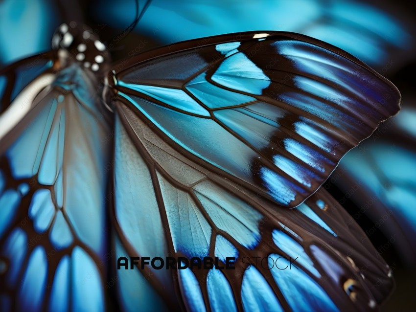 A close up of a blue butterfly wing