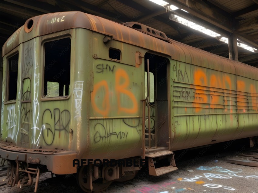 Old train car with graffiti on it