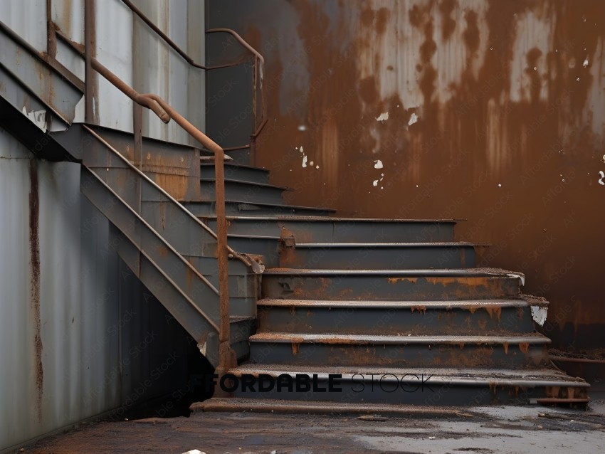 Rusty Staircase with Metal Railing