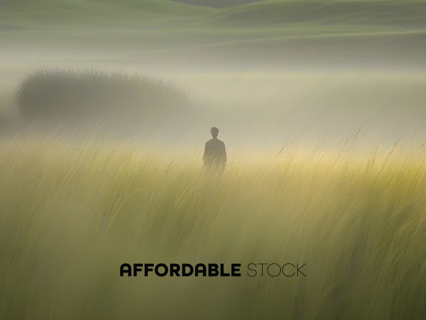 A person standing in a field of tall grass