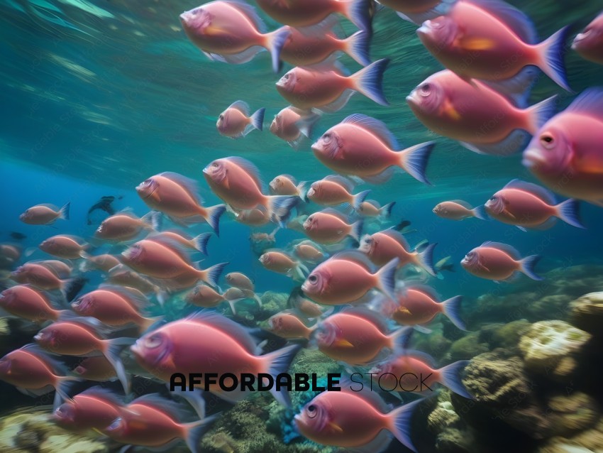A school of red fish swimming in the ocean