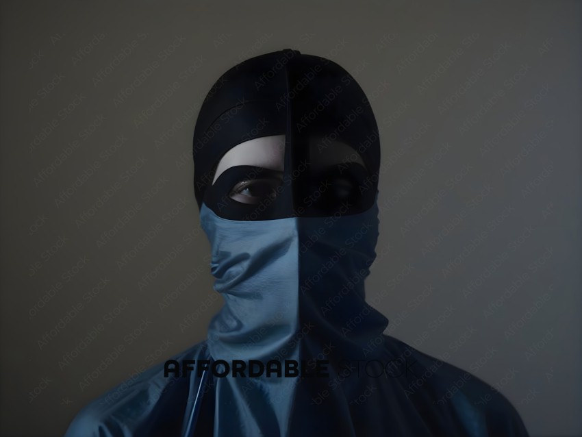 A person wearing a blue mask