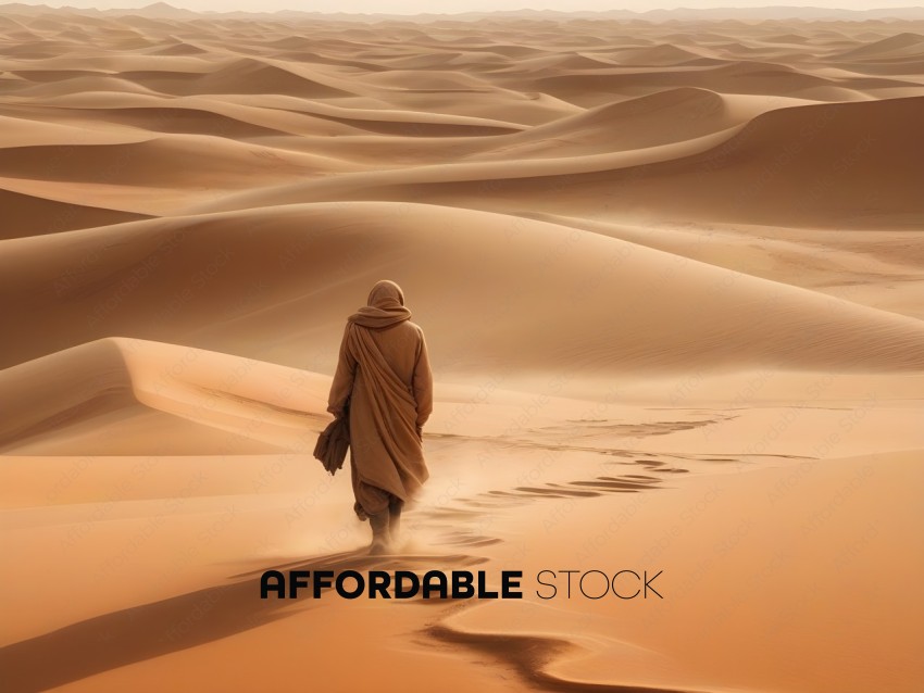 A person walking through a desert with a bag
