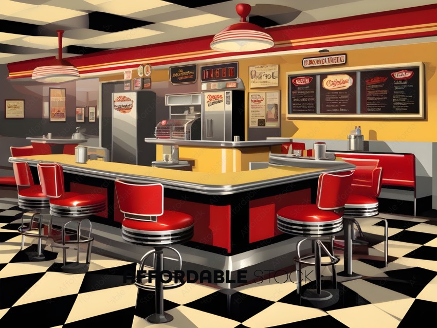 A Diner with Red and Yellow Decor