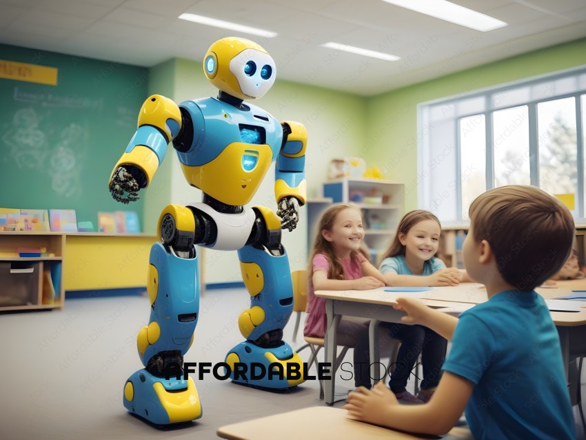 A robot teaching a class of children