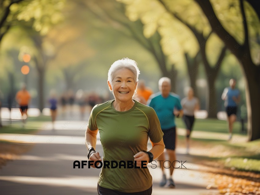 Woman jogging in a park with other joggers