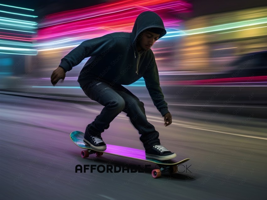 A young man skateboarding on a busy street
