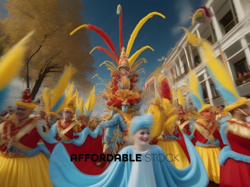 A parade of people in colorful costumes