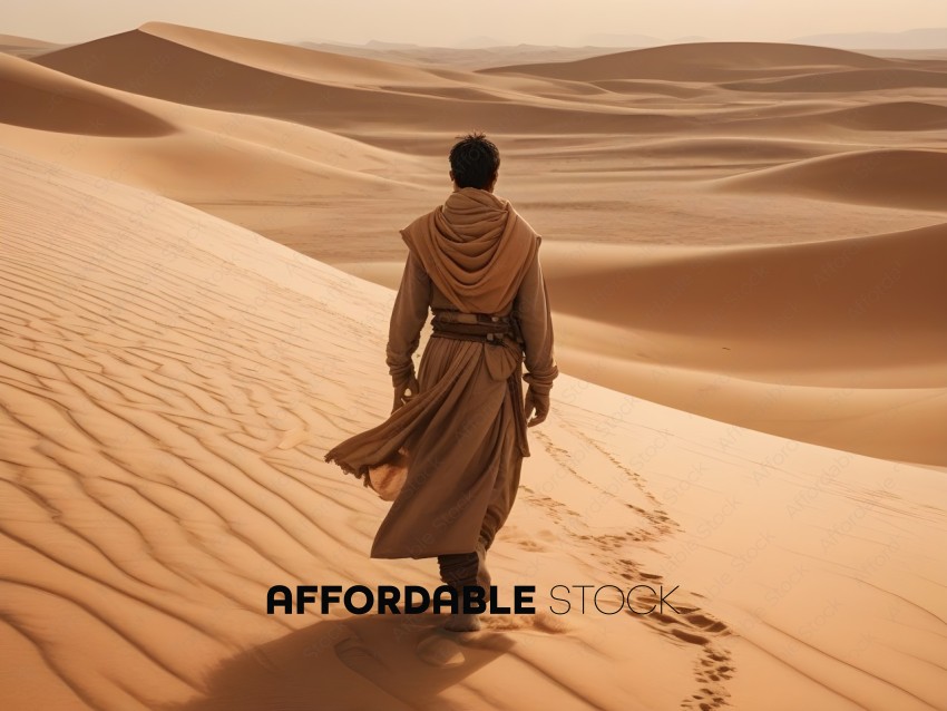 Man in a desert with a long robe walking