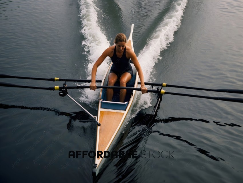Woman rowing a boat in the water
