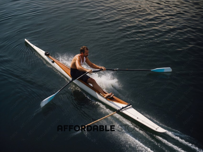 Man rowing a boat with two oars